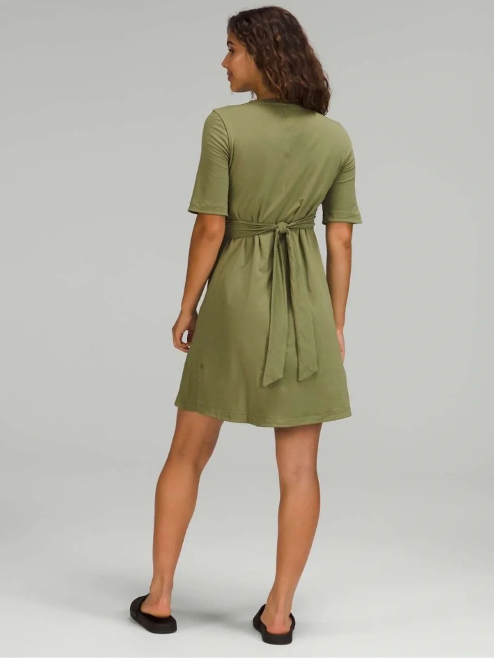 Lululemon Pima Cotton Wrap Mini Dress Small 4-6 Olive Green Casual Travel